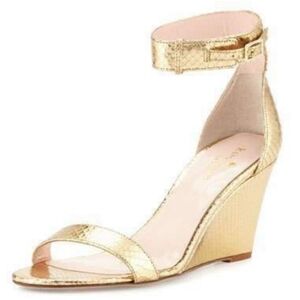 Kate Spade New York Ronia Naked Wedge Sandals Gold Metallic Ankle Strap Size 7.5